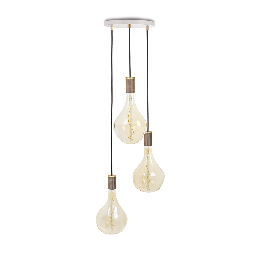 Small canopy white, brass grip with 3 walnut pendants & 3 Voronoi II EU