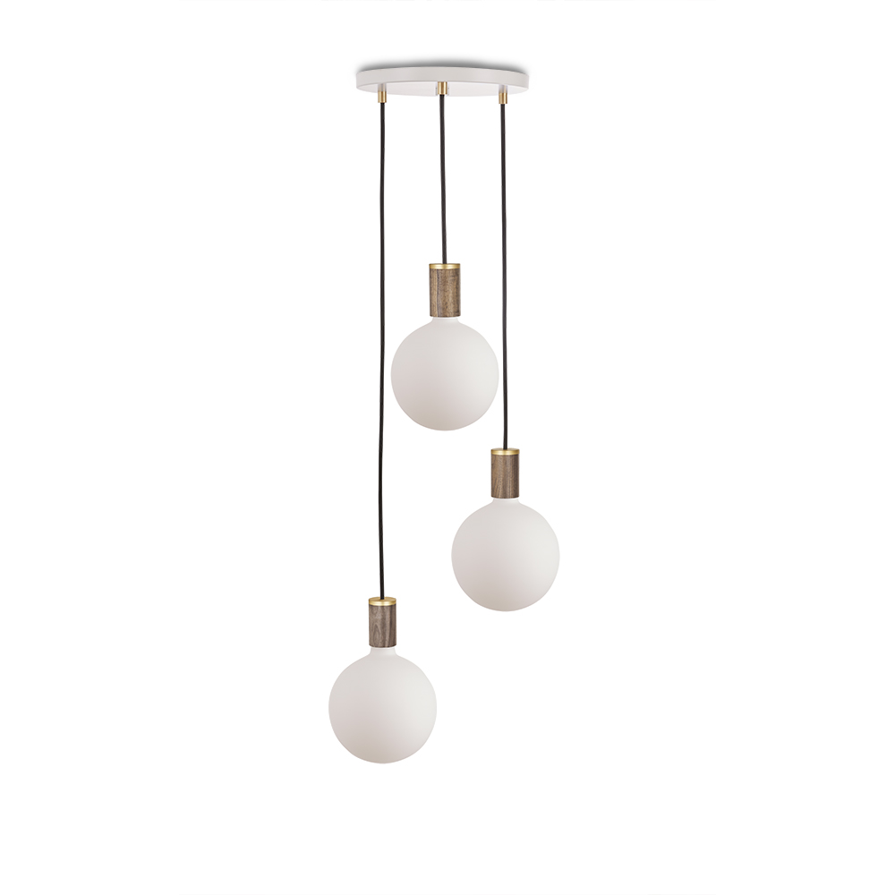 Small canopy white, brass grip with 3 walnut pendants & 3 Sphere IV EU