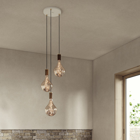 Small canopy white, brass grip with 3 walnut pendants EU