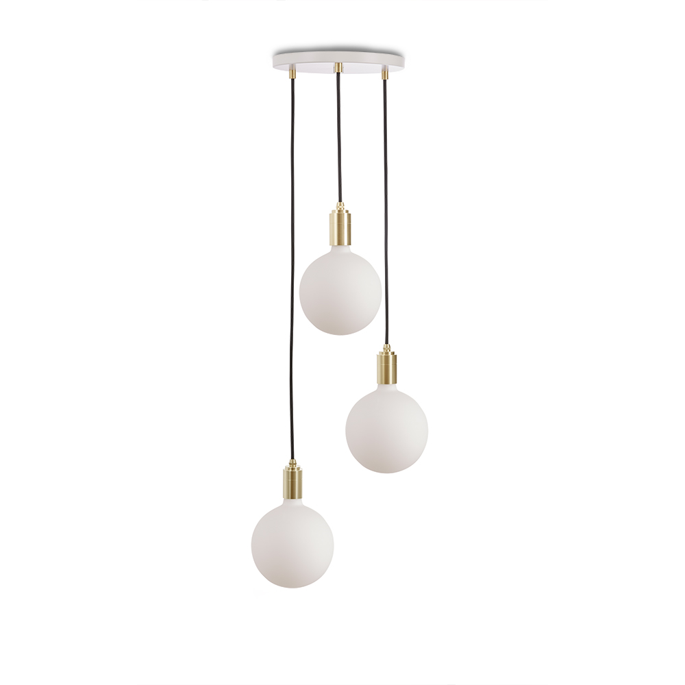 Small canopy white, brass grip with 3 brass pendants & 3 Sphere IV EU