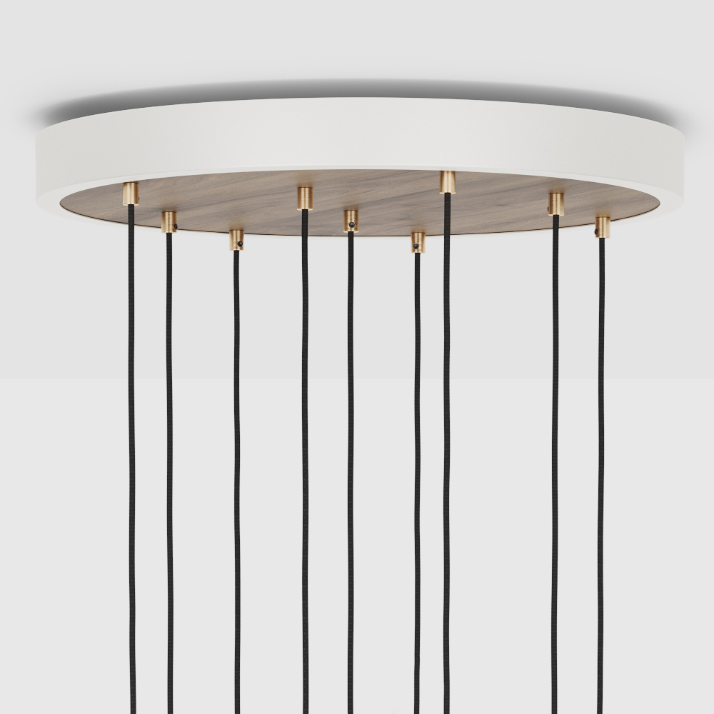 Large canopy white & walnut, brass grip with 9 walnut pendants & 9 Voronoi II EU