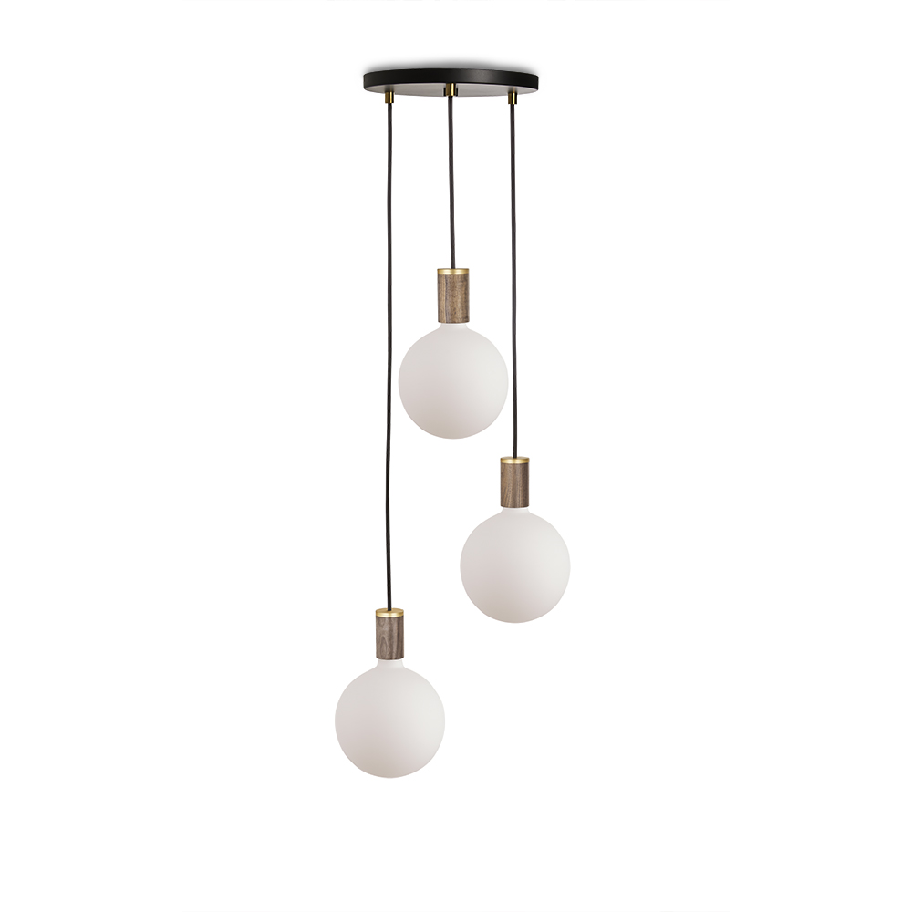 Small canopy black, brass grip with 3 walnut pendants & 3 Sphere IV EU