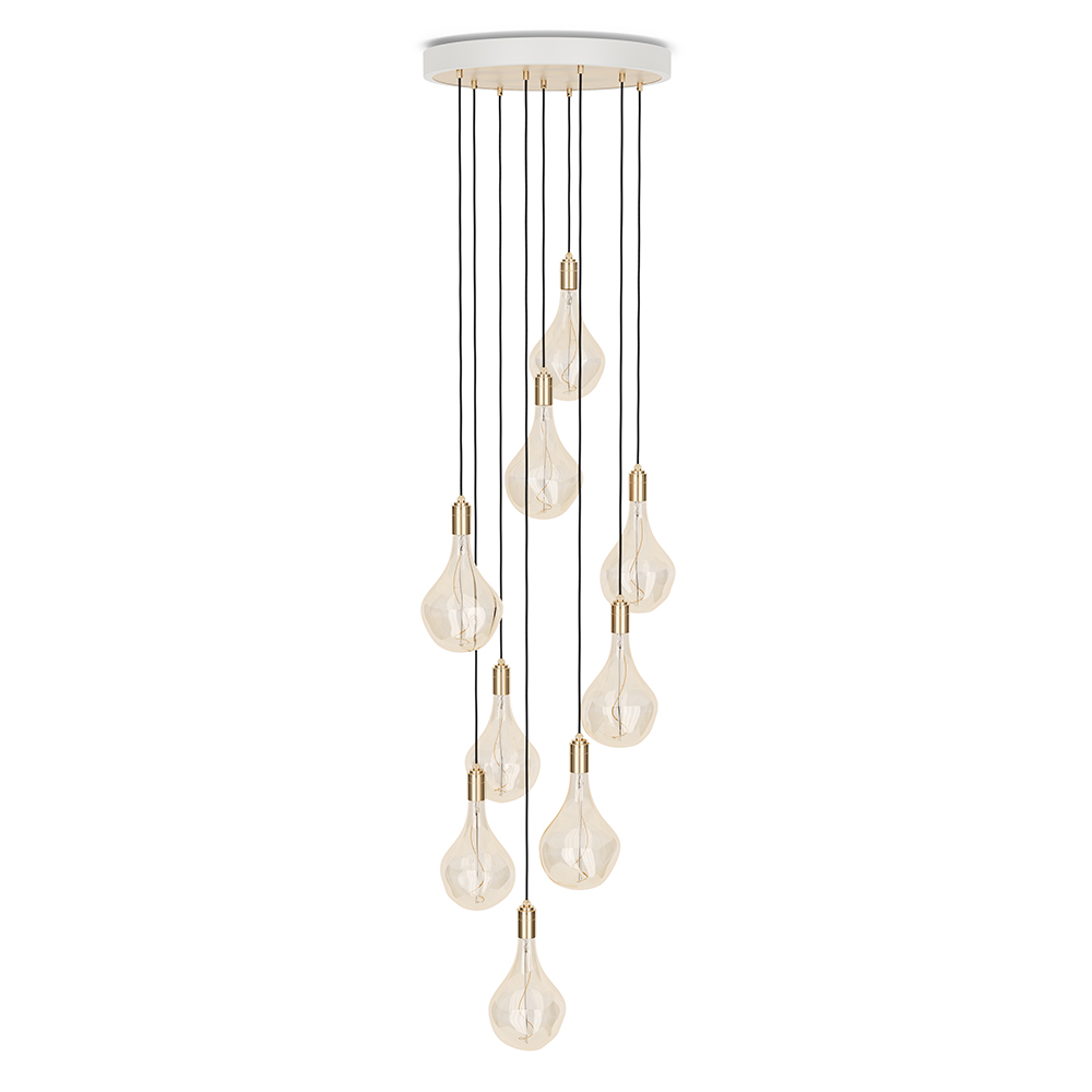 Large canopy white & brass, brass grip with 9 brass pendants & 9 Voronoi II EU